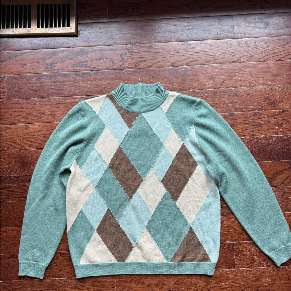 Classic Argyle Cowl Sweater in Mint Green